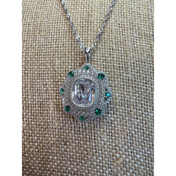 Bella Luce lab green spinel and CZ rhodium over sterling silver pendant chain - Picture 11 of 11